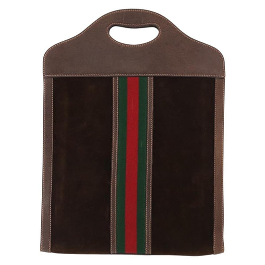 Gucci Vintage Web Sherry Line Handbag Suede, BROWN, SUEDE, Handbag