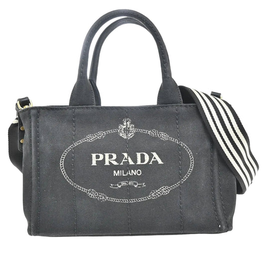 Prada Canapa Convertible Tote Canvas, BLACK, CANVAS, Tote bag