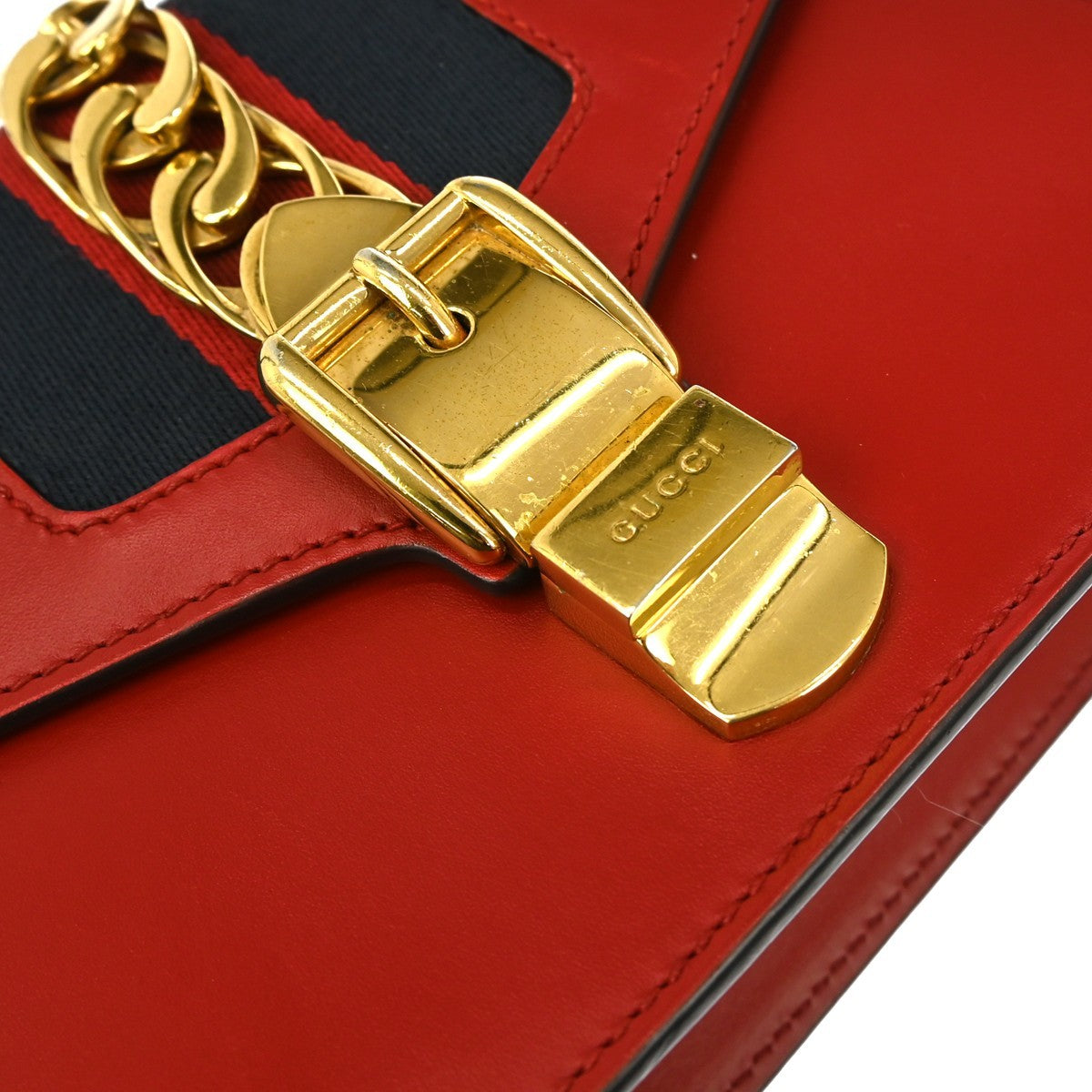 Gucci Sylvie Shoulder Bag Leather, RED, LEATHER, Shoulder bag