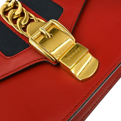 Gucci Sylvie Shoulder Bag Leather, RED, LEATHER, Shoulder bag