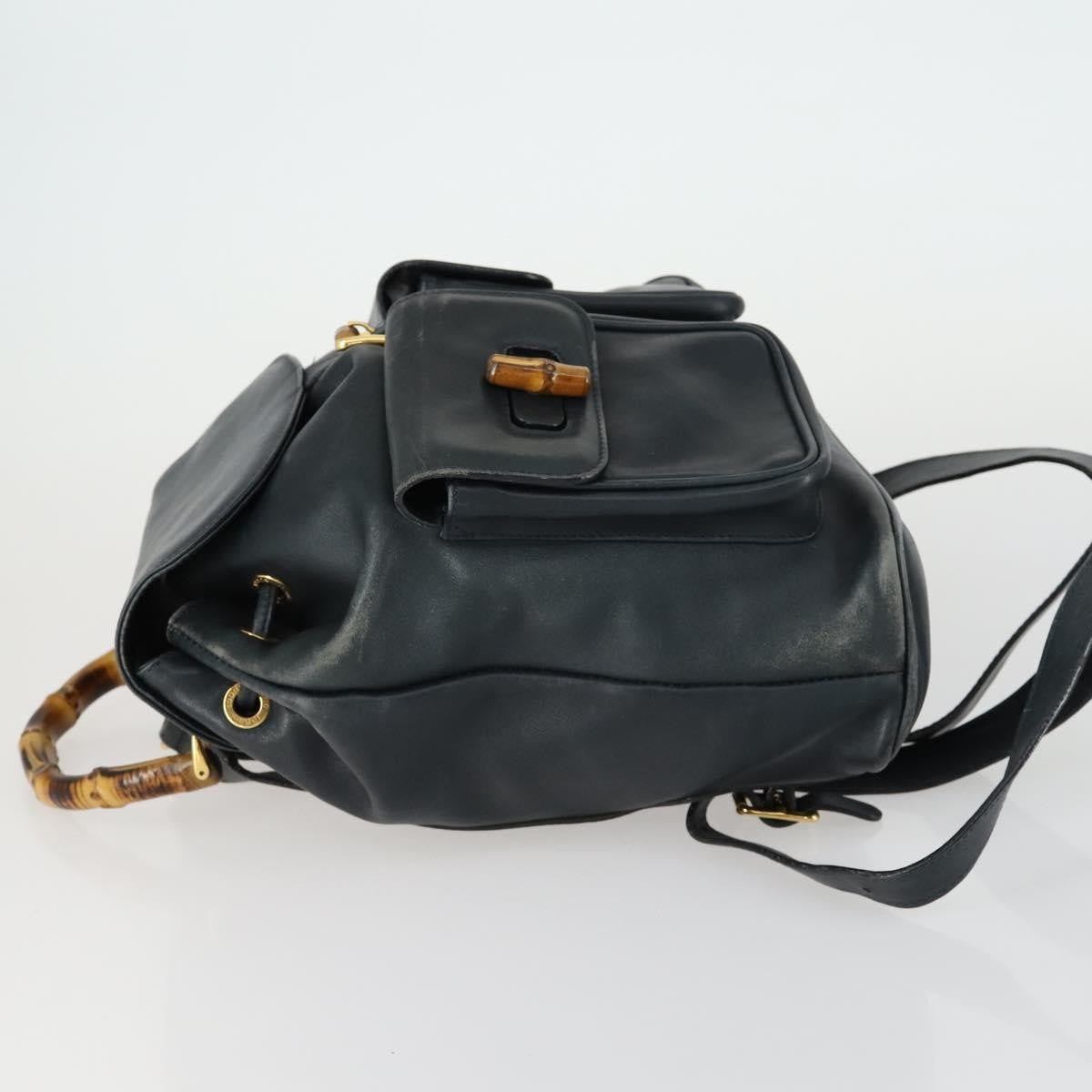 Gucci Vintage Bamboo Backpack Leather, BLACK, LEATHER, Backpack