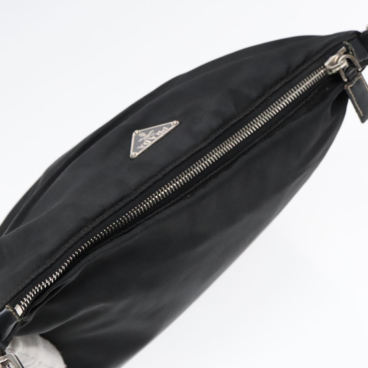 Prada Zip Messenger Bag Tessuto with Leather, BLACK, NYLON, Shoulder bag