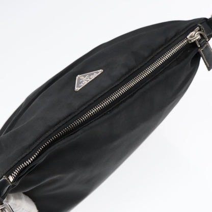 Prada Zip Messenger Bag Tessuto with Leather, BLACK, NYLON, Shoulder bag