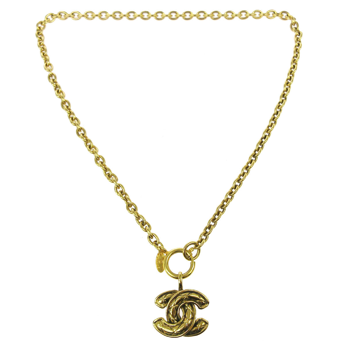 Chanel Vintage Quilted CC Pendant Necklace Metal, GOLD, GOLD, Necklace
