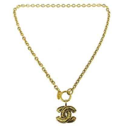 Chanel Vintage Quilted CC Pendant Necklace Metal, GOLD, GOLD, Necklace