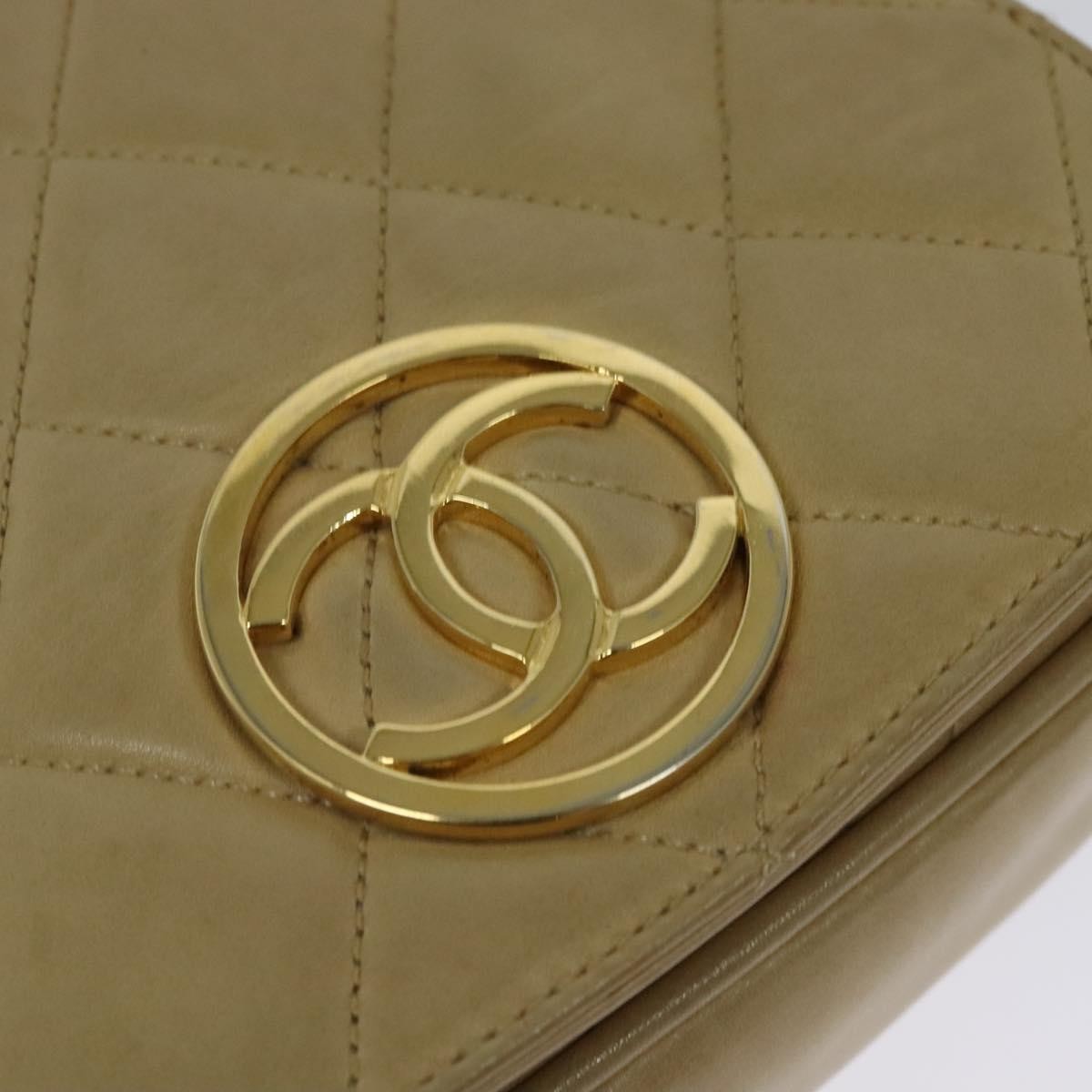 Chanel Logo Chain Shoulder Bag Leather, BEIGE, LEATHER, Shoulder bag