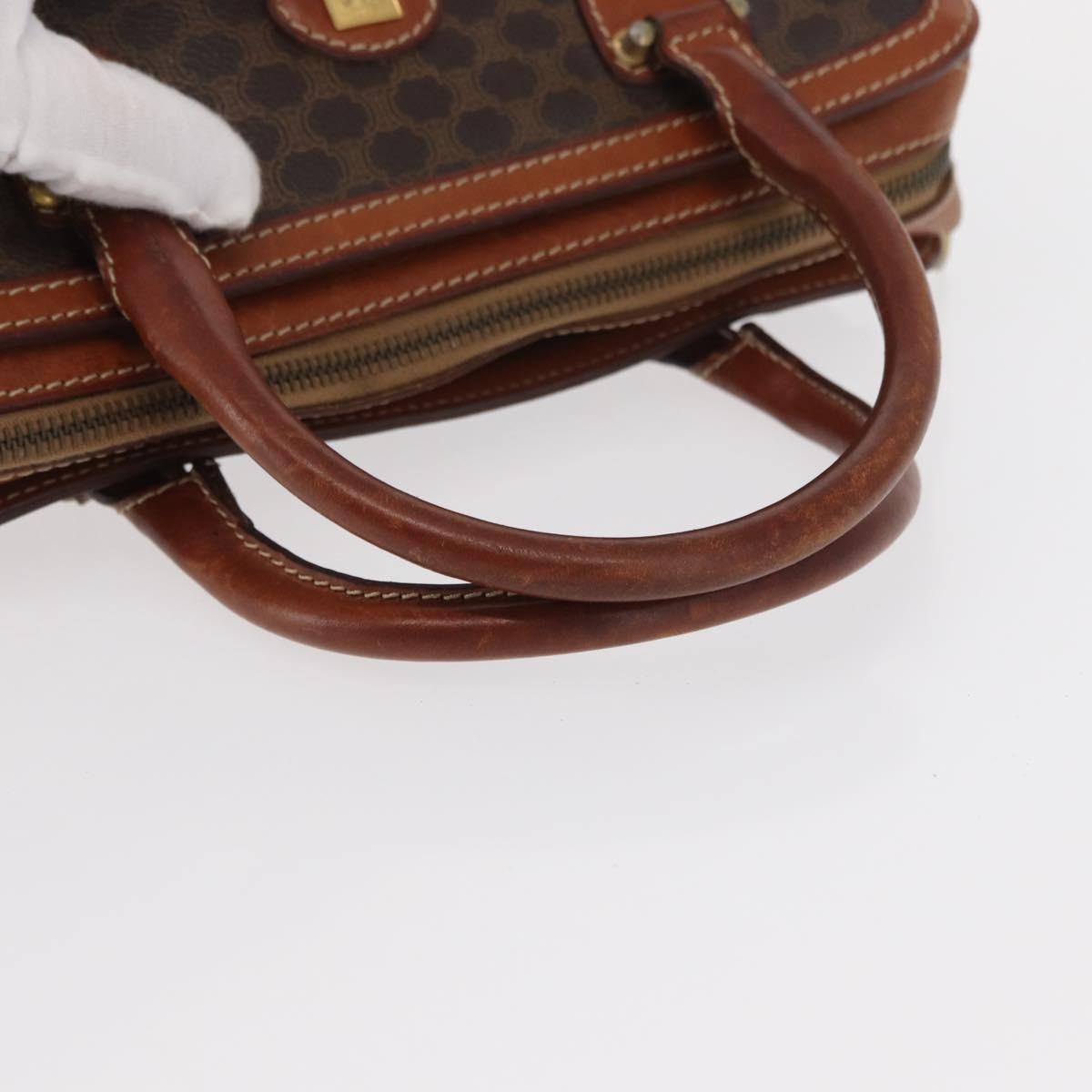 Celine Vintage Macadam Handbag Canvas and Leather, BROWN, CANVAS, Handbag