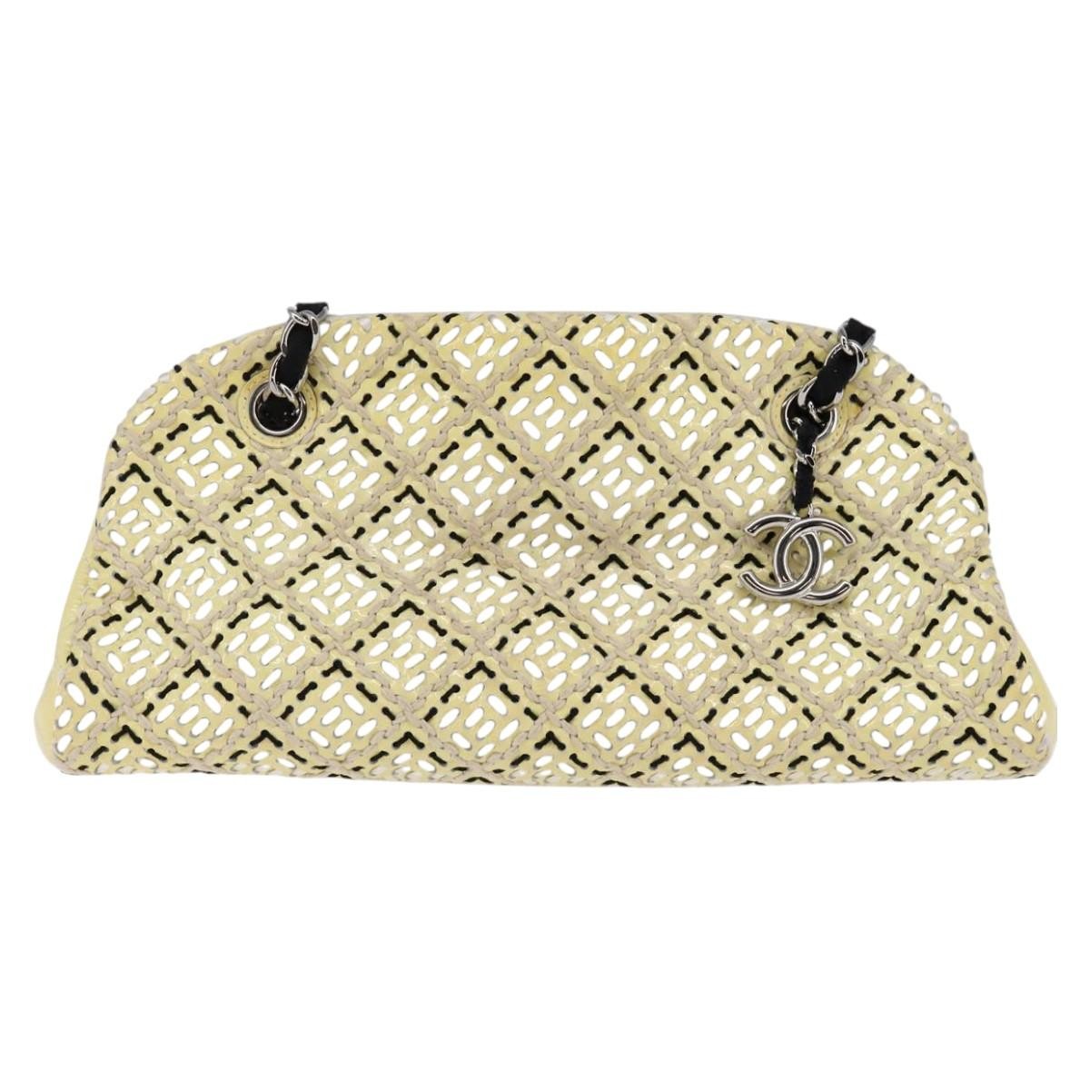 Chanel Just Mademoiselle Bag Woven Stitch Patent, BEIGE, PATENT_LEATHER, Handbag