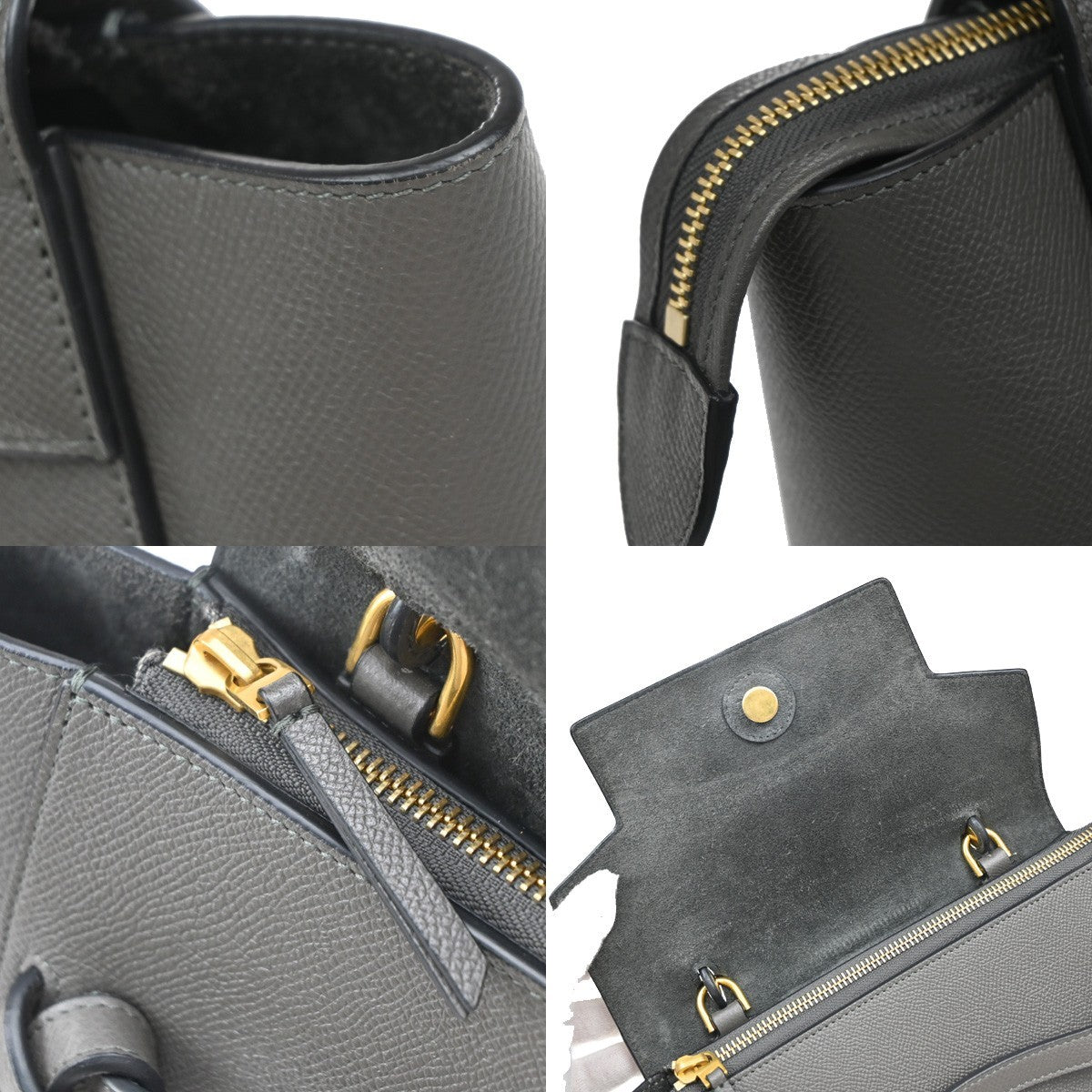 Celine Belt Bag Textured Leather, GRAY, LEATHER, Shoulder bag