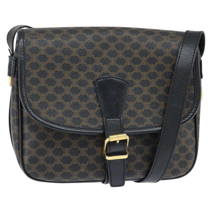 Celine Vintage Macadam Shoulder Bag Canvas and Leather, BLACK, CANVAS, Shoulder bag