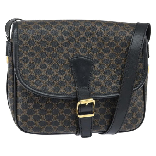 Celine Vintage Macadam Shoulder Bag Canvas and Leather, BLACK, CANVAS, Shoulder bag