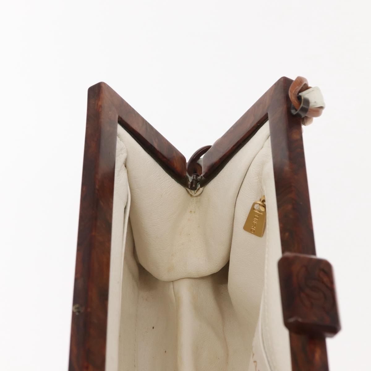 Chanel Wooden Frame Striped Shoulder Bag Leather, WHITE, LEATHER, Shoulder bag