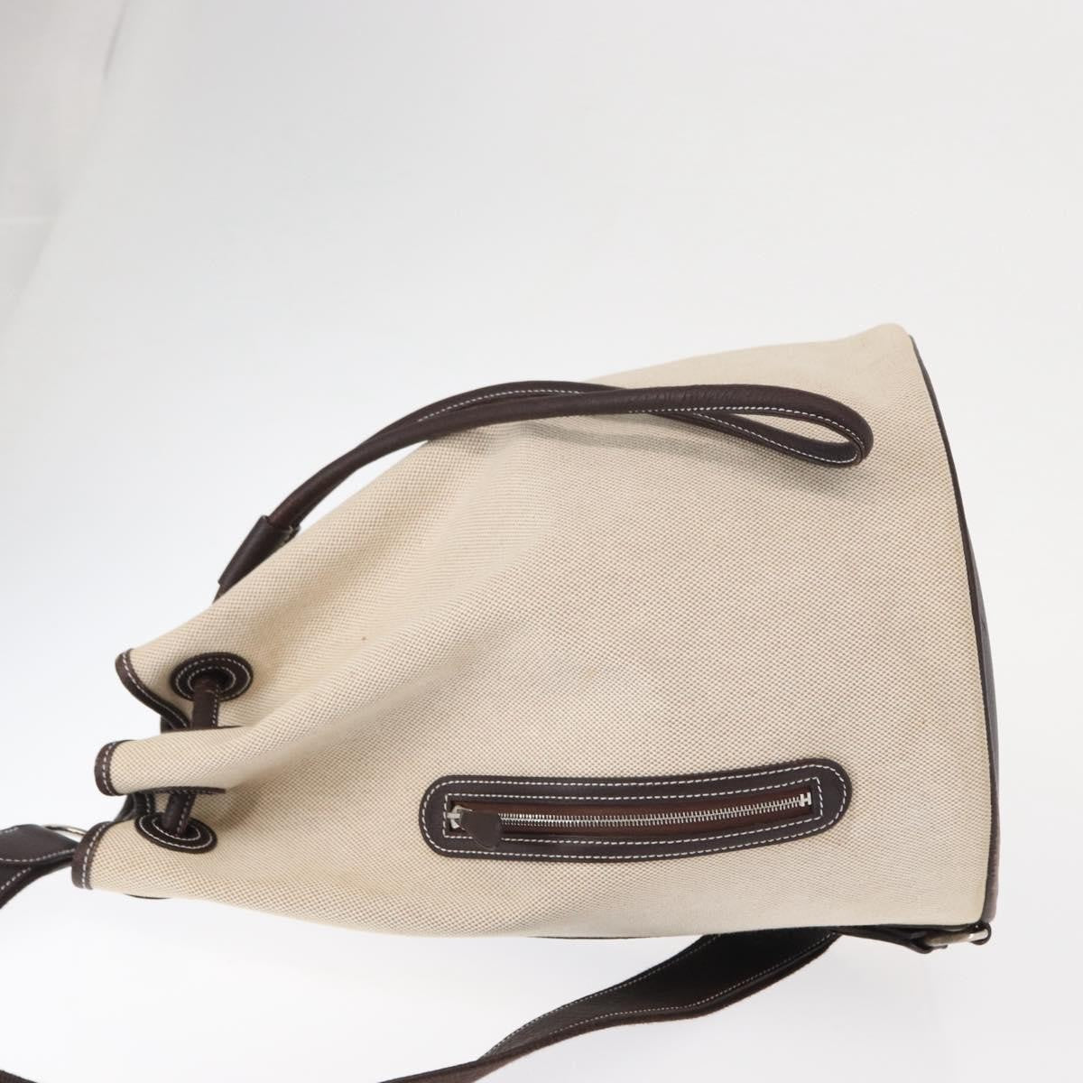 Hermes Sac Marin Recif Drawstring Bag Toile with Leather, BEIGE, CANVAS, Shoulder bag