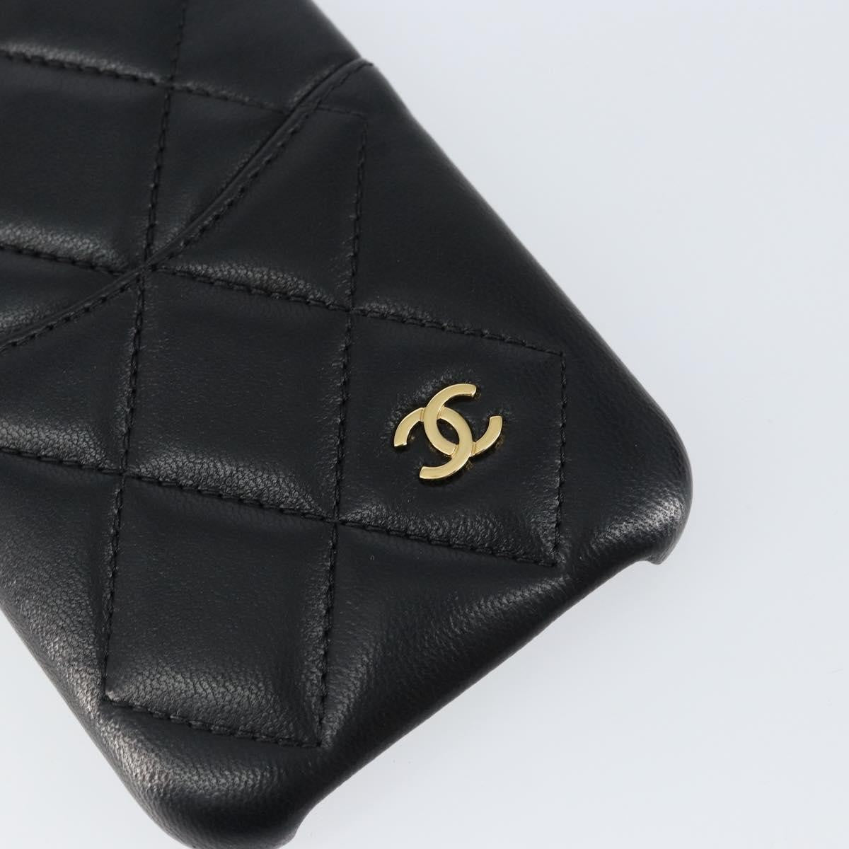 Chanel Iphone Case Quilted Lambskin, BLACK, LEATHER, Tech accessory