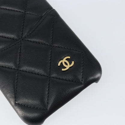 Chanel Iphone Case Quilted Lambskin, BLACK, LEATHER, Tech accessory