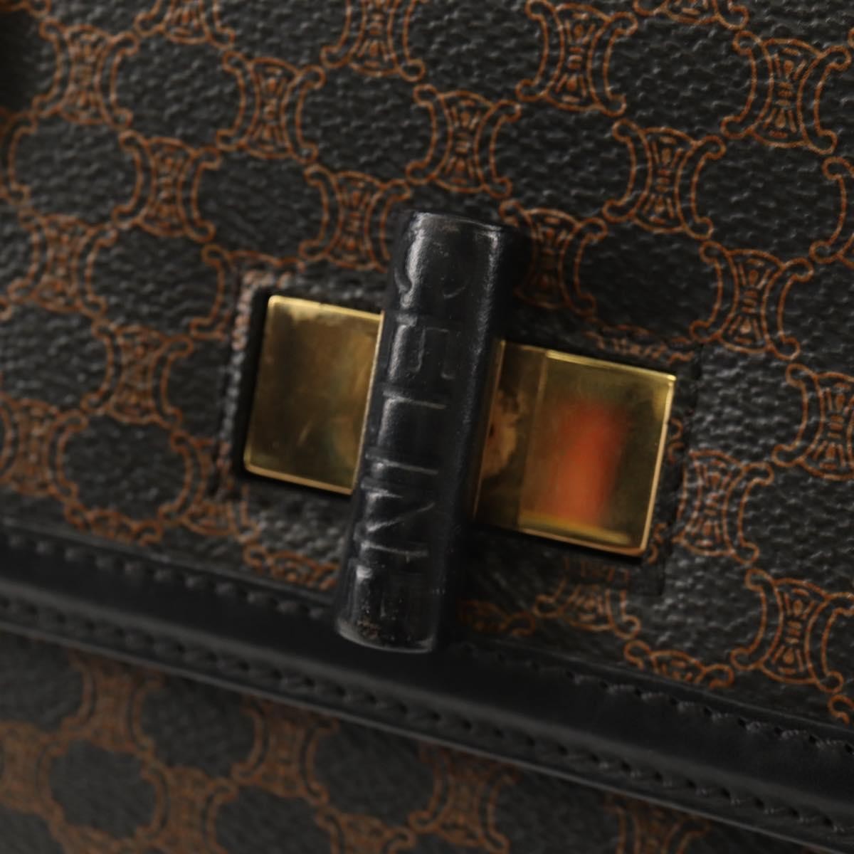 Celine Vintage Convertible Top Handle Bag Macadam Coated Canvas, BROWN, PVC, Handbag