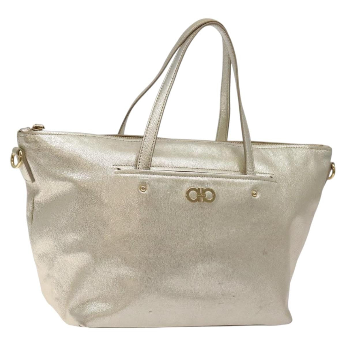 Salvatore Ferragamo Vintage Zip Tote Leather, GOLD, LEATHER, Tote bag