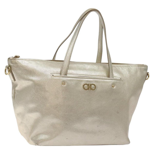Salvatore Ferragamo Vintage Zip Tote Leather, GOLD, LEATHER, Tote bag