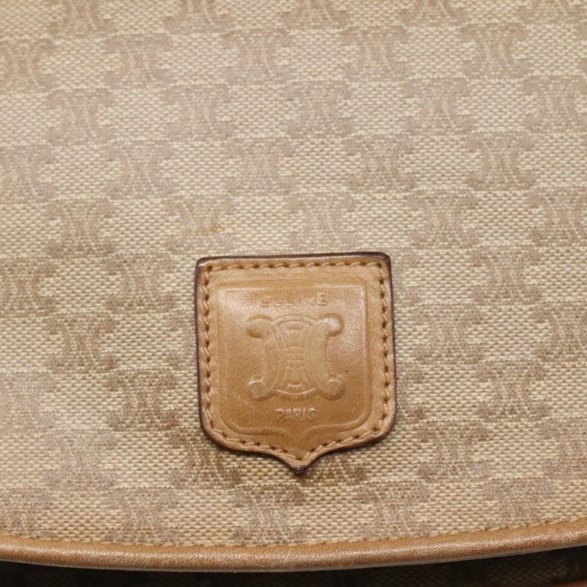 Celine Vintage Macadam Shoulder Bag Canvas and Leather, BEIGE, CANVAS, Shoulder bag