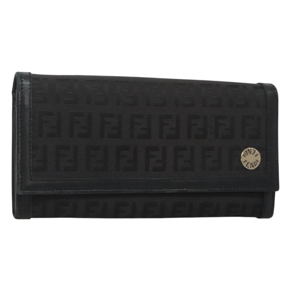 Fendi FF Flap Wallet Zucca Canvas with Embossed Leather, BLACK, CANVAS, Wallets