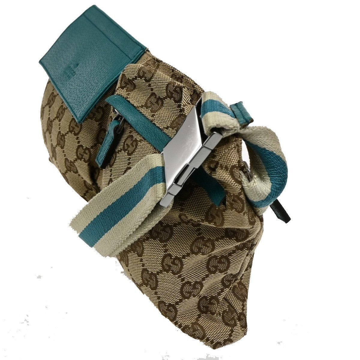 Gucci Vintage Double Belt Bag GG Canvas with Leather, BEIGE, CANVAS, Shoulder bag