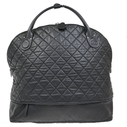 Chanel Horizontal Sport Weekender Bag Quilted Coated Canvas, BLACK, NYLON, Travel bag