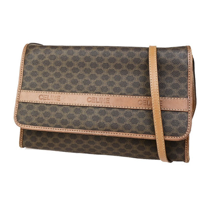 Celine Vintage Macadam Shoulder Bag Canvas and Leather, BROWN, CANVAS, Shoulder bag