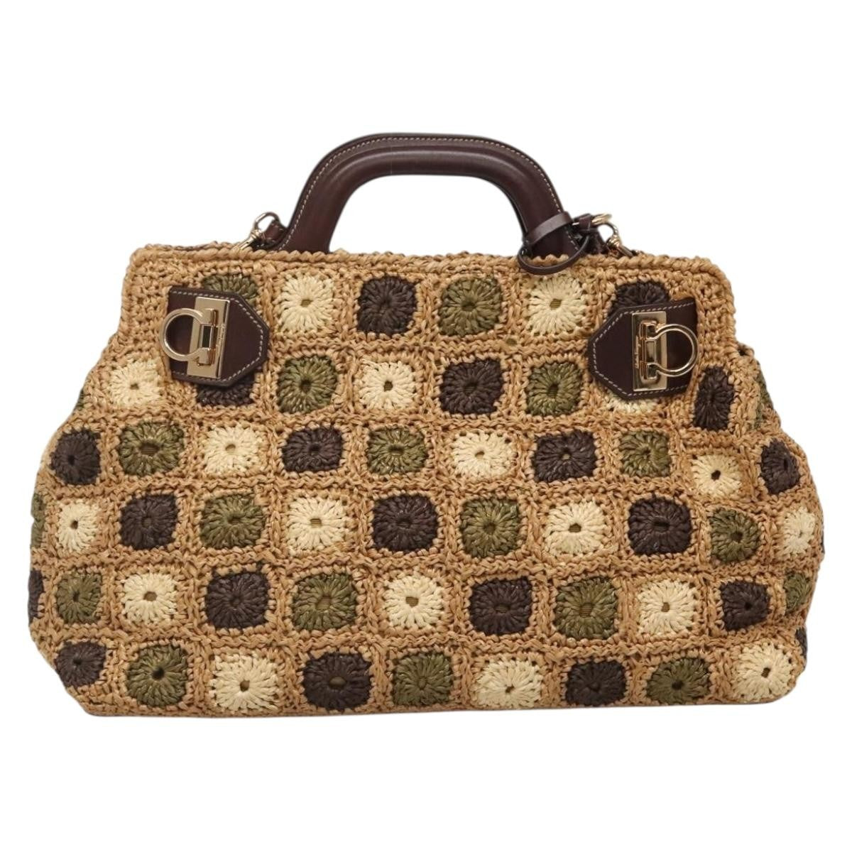 Salvatore Ferragamo Soft W Tote RAFFIA, BROWN, WOOD, Tote bag