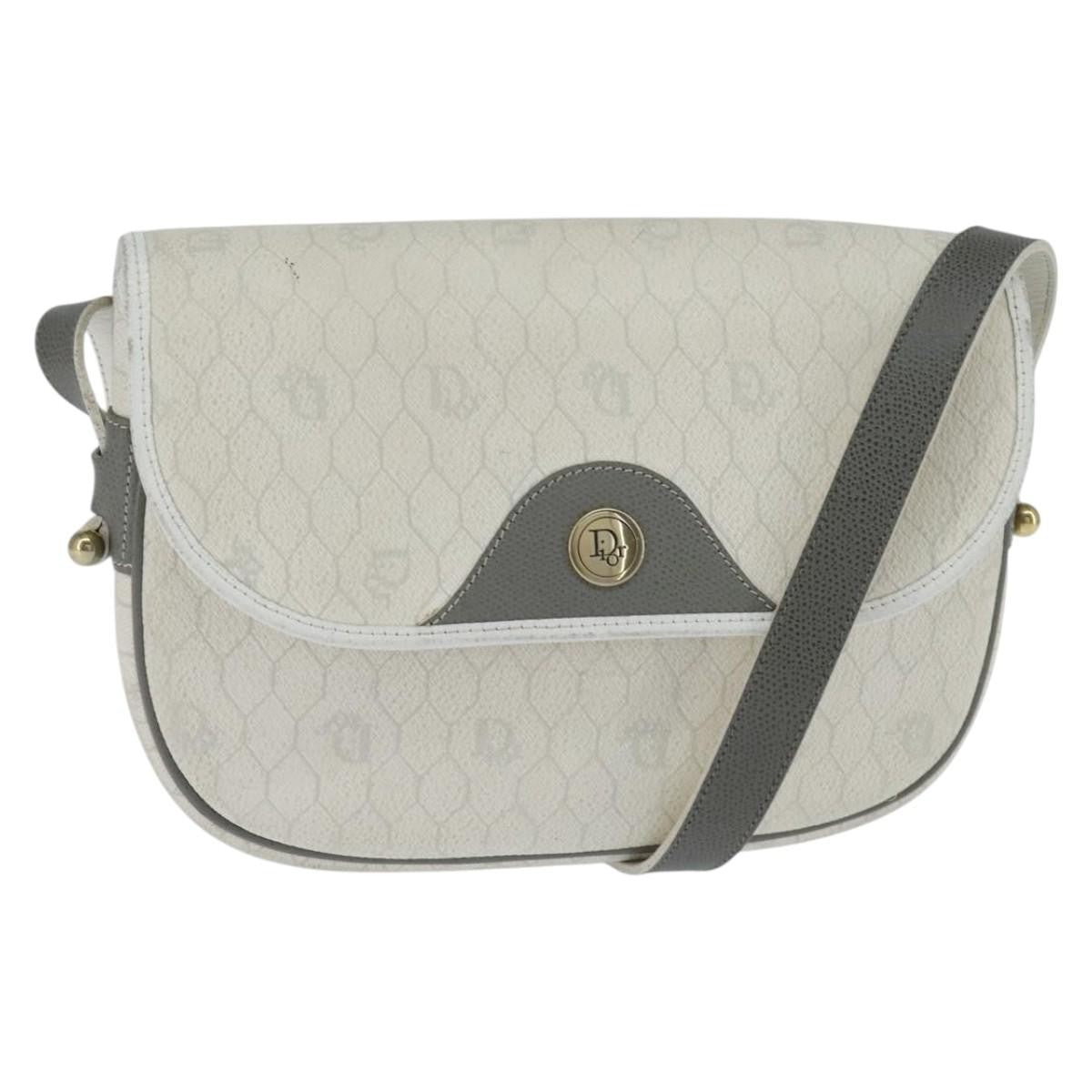 Christian Dior Vintage Honeycomb Flap Crossbody Bag Canvas and Leather, WHITE, CANVAS, Shoulder bag
