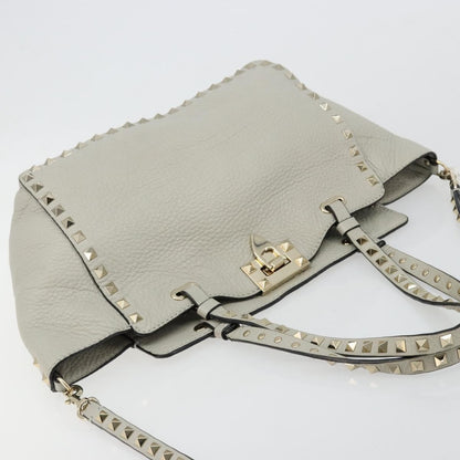 Valentino Garavani Rockstud Tote Textured Leather, Gray, Leather, Tote Bag