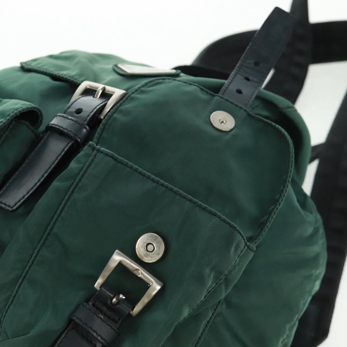 Prada Vela Double Front Pocket Backpack Tessuto with Saffiano Leather, GREEN, NYLON, Backpack