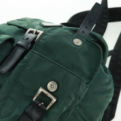 Prada Vela Double Front Pocket Backpack Tessuto with Saffiano Leather, GREEN, NYLON, Backpack