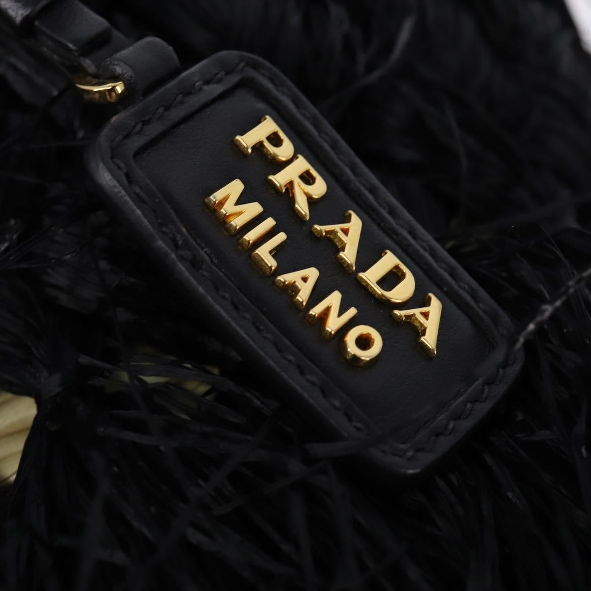 Prada Fringe Wicker Tote Woven Straw, BLACK, WOOD, Handbag