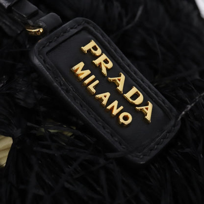 Prada Fringe Wicker Tote Woven Straw, BLACK, WOOD, Handbag