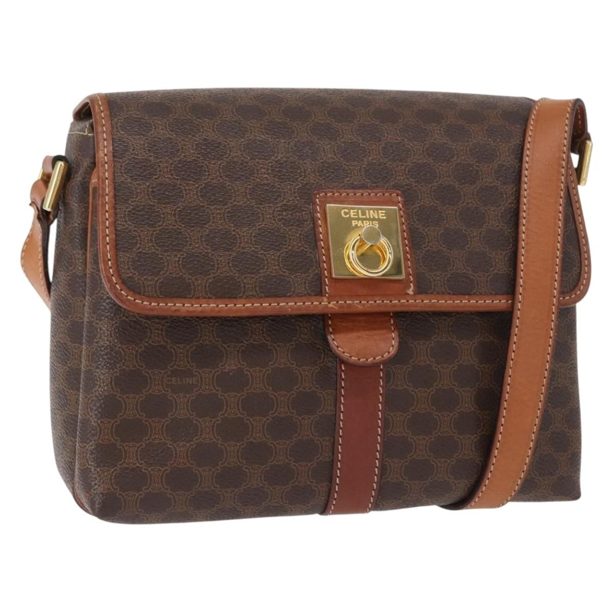 Celine Vintage Macadam Shoulder Bag Canvas and Leather, BROWN, CANVAS, Shoulder bag