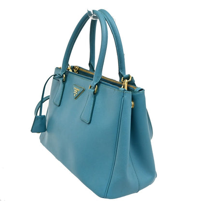 Prada Double Zip Lux Tote Saffiano Leather, BLUE, LEATHER, Tote bag