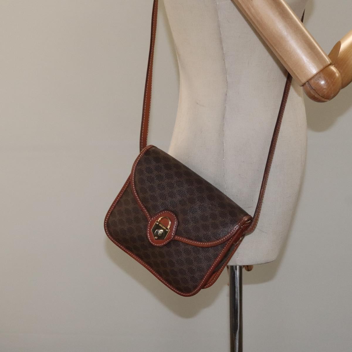 Celine Vintage Macadam Shoulder Bag Canvas and Leather, BROWN, CANVAS, Shoulder bag