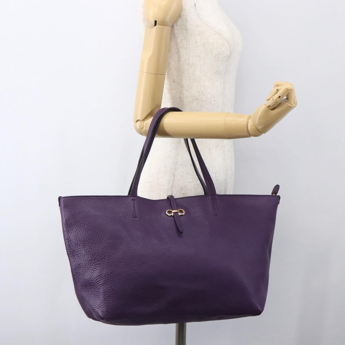 Salvatore Ferragamo Gancini Tote Leather, PURPLE, LEATHER, Tote bag