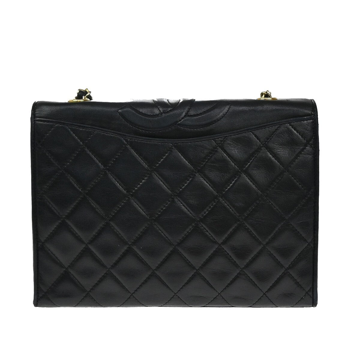 Chanel Vintage CC Chain Full Flap Bag Quilted Leather, BLACK, LEATHER, Shoulder bag