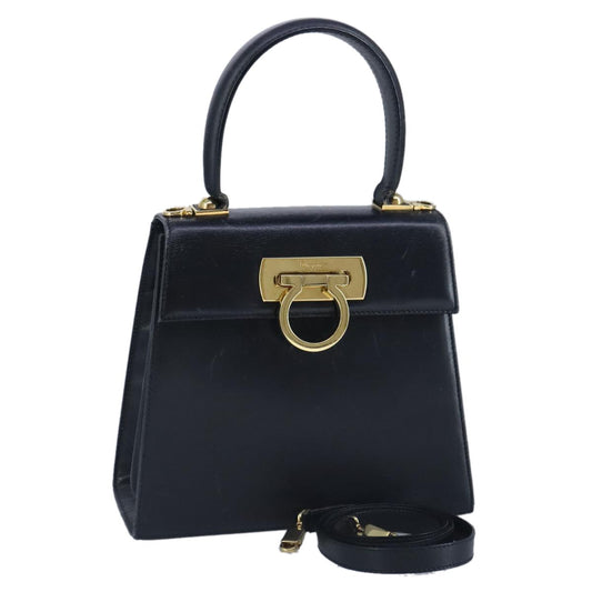 Salvatore Ferragamo Gancini Convertible Top Handle Bag Leather, NAVY, LEATHER, Handbag