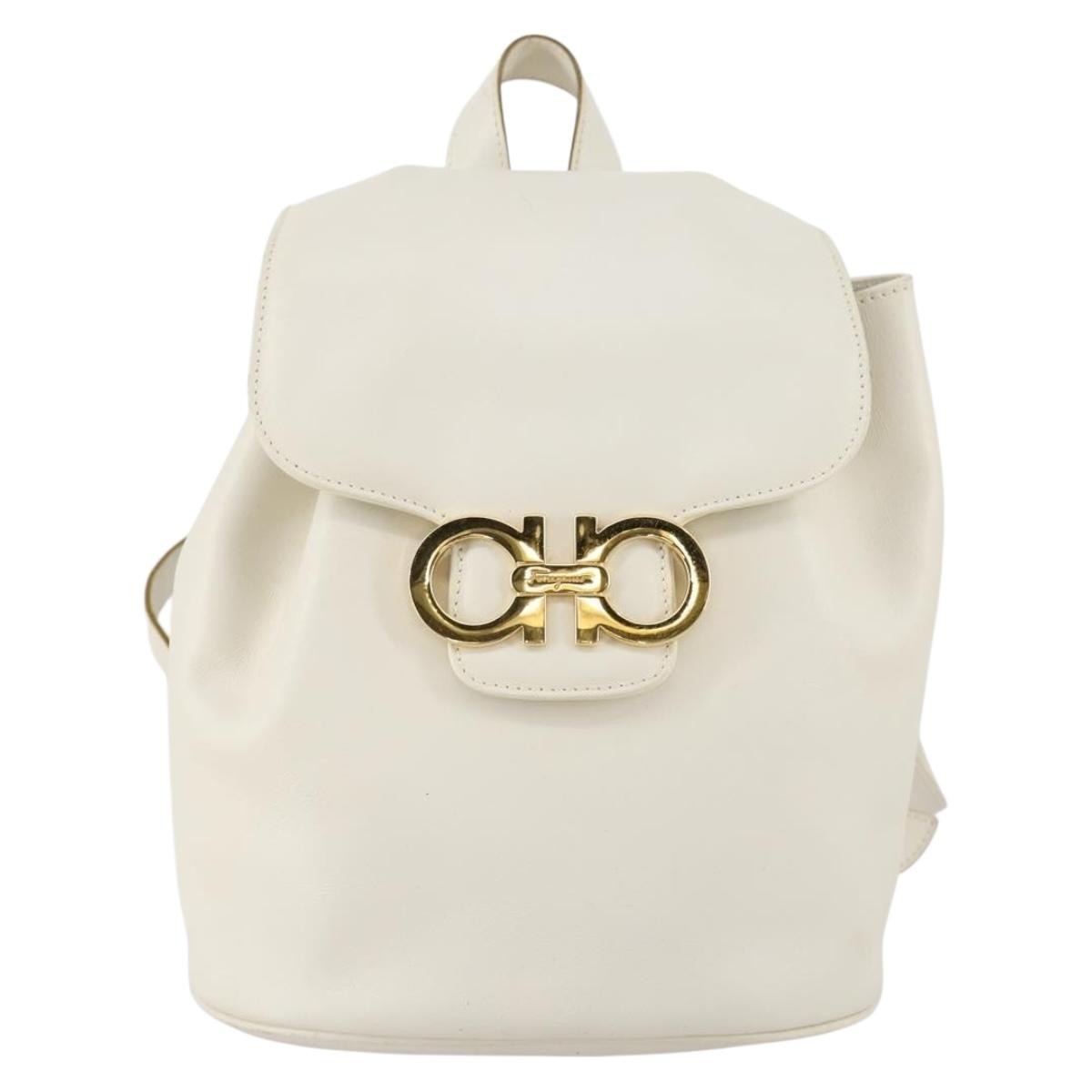 Salvatore Ferragamo Gancini Backpack Leather, WHITE, LEATHER, Backpack