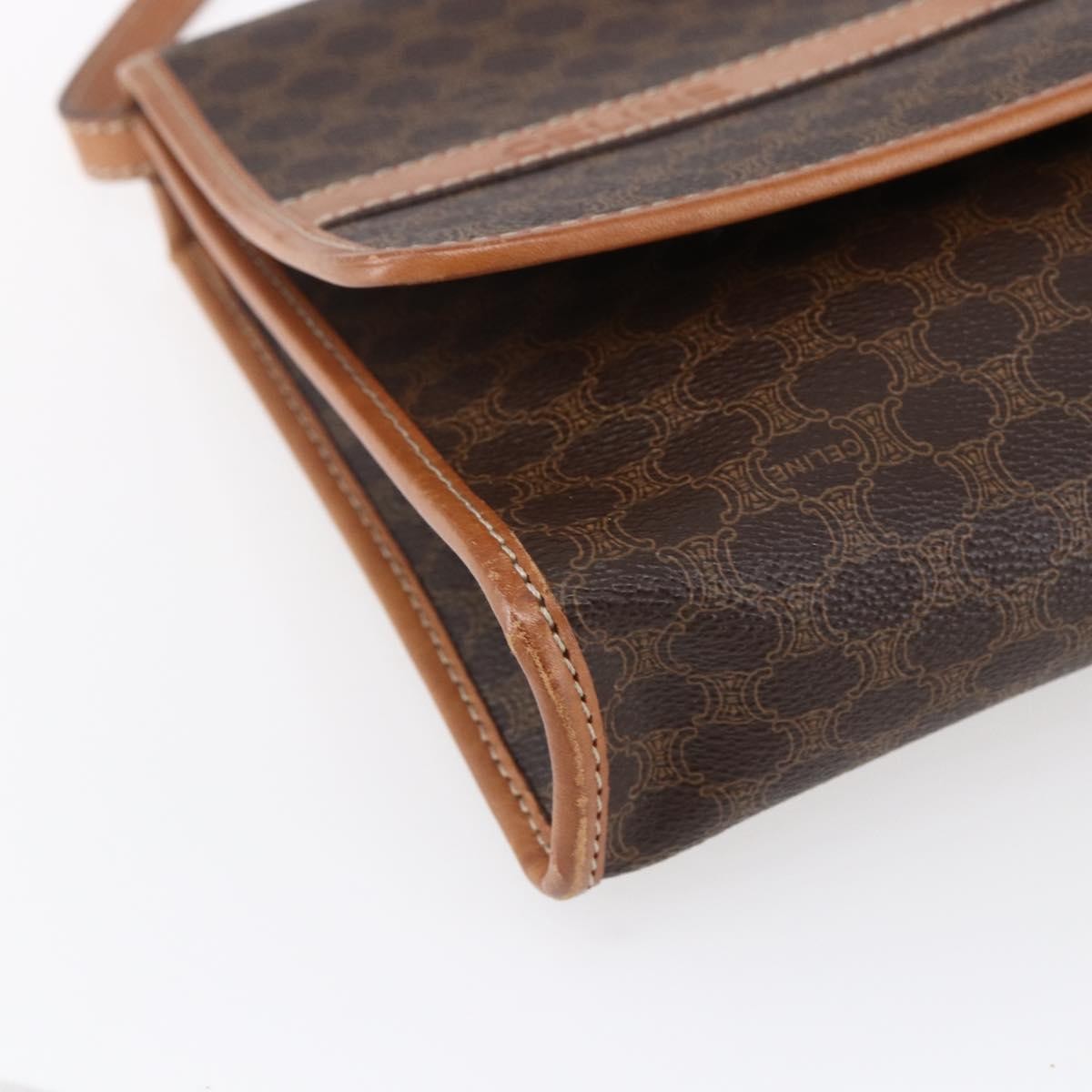 Celine Vintage Macadam Shoulder Bag Canvas and Leather, BROWN, PVC, Shoulder bag