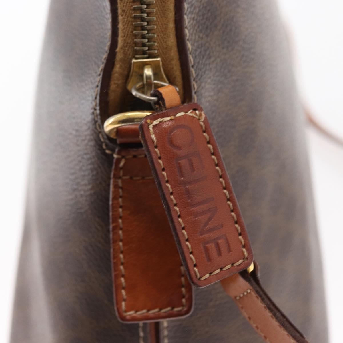 Celine Vintage Macadam Handbag Canvas and Leather, BROWN, CANVAS, Handbag