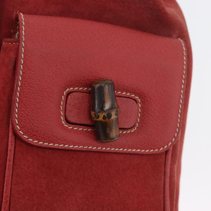 Gucci Vintage Bamboo Backpack Suede and Leather, Red, Suede, Backpack