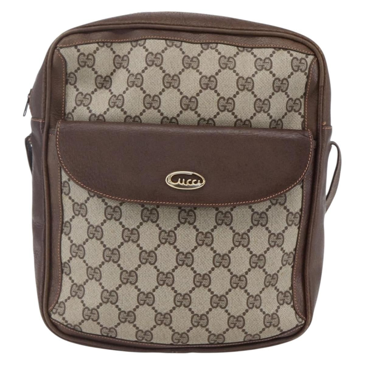 Gucci Front Pocket Messenger Bag GG Canvas with Leather, BEIGE, CANVAS, Shoulder bag