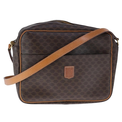 Celine Vintage Macadam Shoulder Bag Leather, BROWN, PVC,Leather,Canvas, Shoulder bag