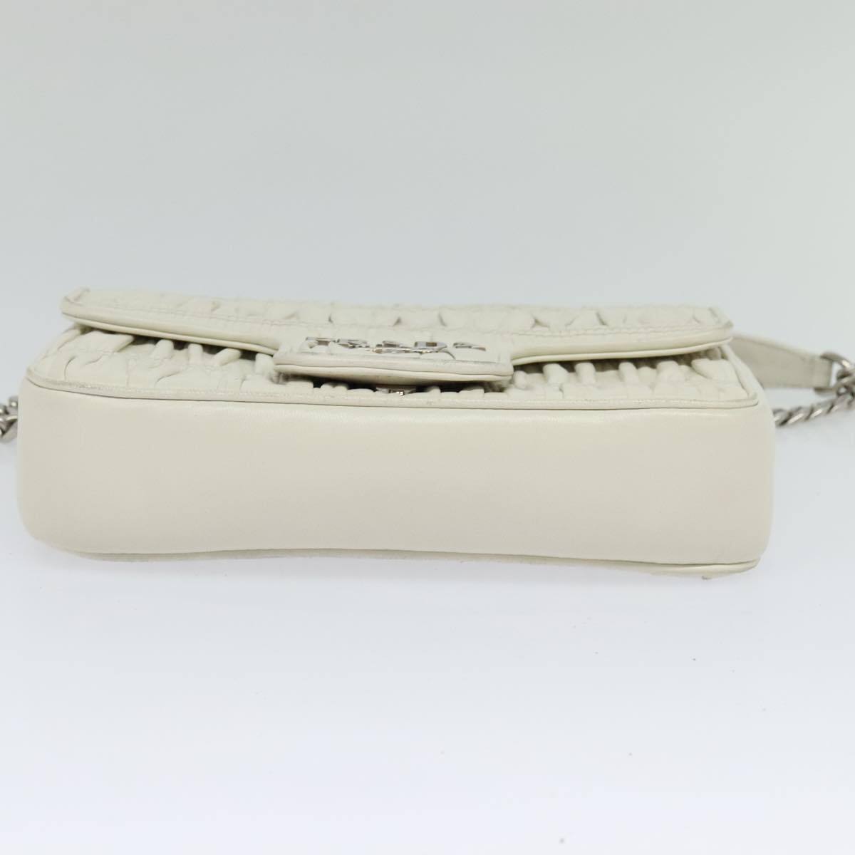Prada Chain Flap Shoulder Bag Nappa Gaufre, WHITE, LEATHER, Shoulder bag