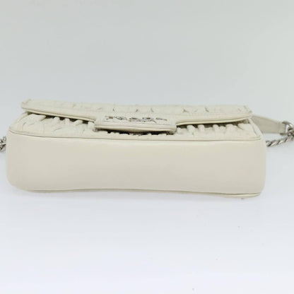 Prada Chain Flap Shoulder Bag Nappa Gaufre, WHITE, LEATHER, Shoulder bag
