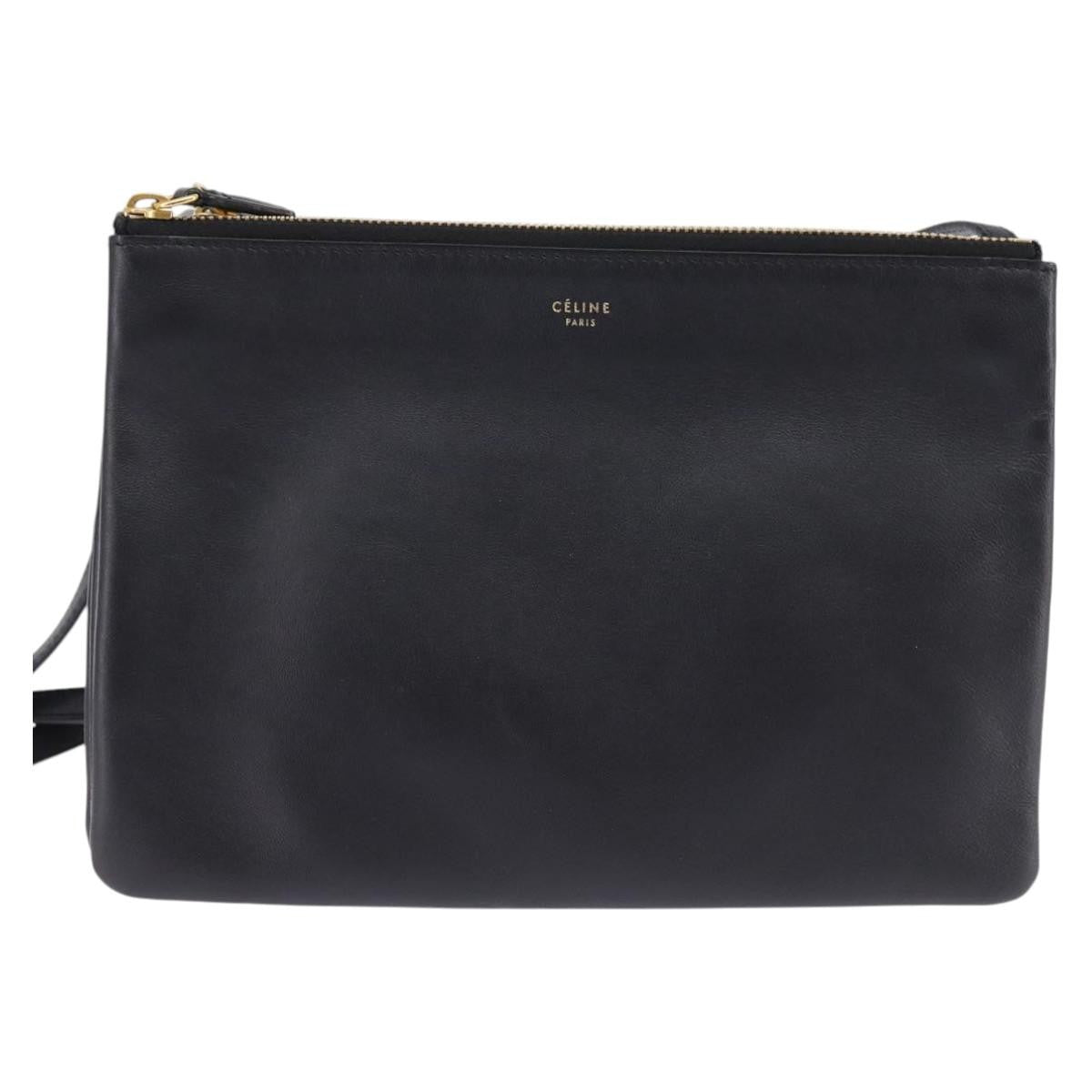 Celine Trio Crossbody Bag Leather, BLACK, LEATHER, Crossbody bag