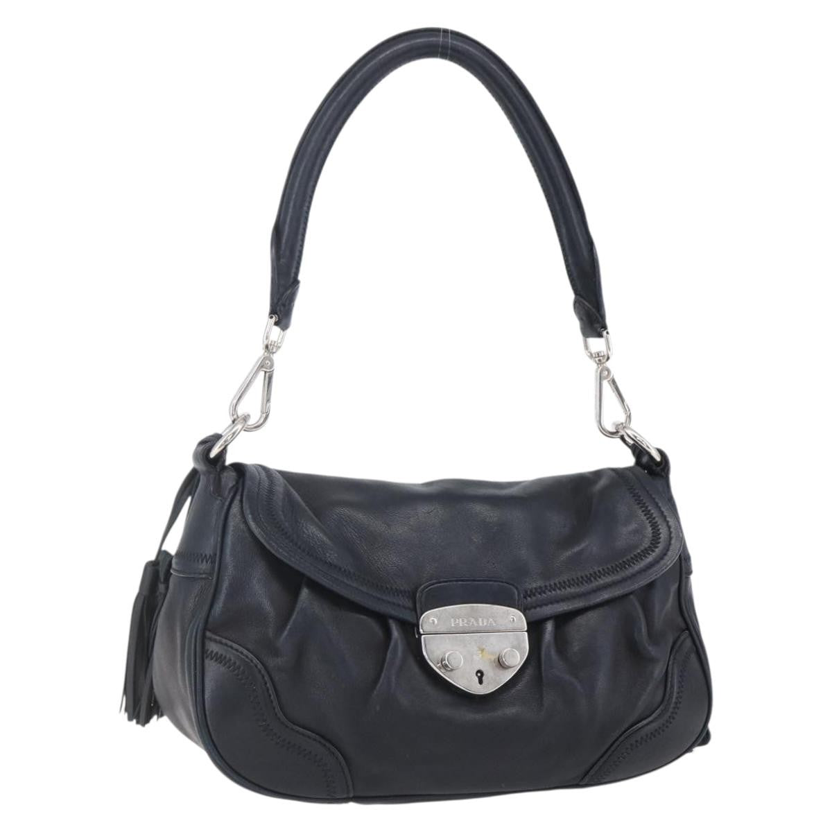 Prada Pushlock Shoulder Bag Leather, BLACK, LEATHER, Shoulder bag